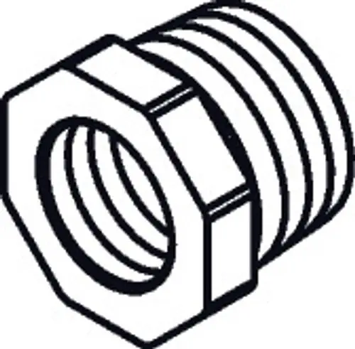 Reduziernippel von Hansgrohe mit Außengewinde und Innengewinde, hexagonaler Form mit gerillter Oberfläche für sichere Verbindung.